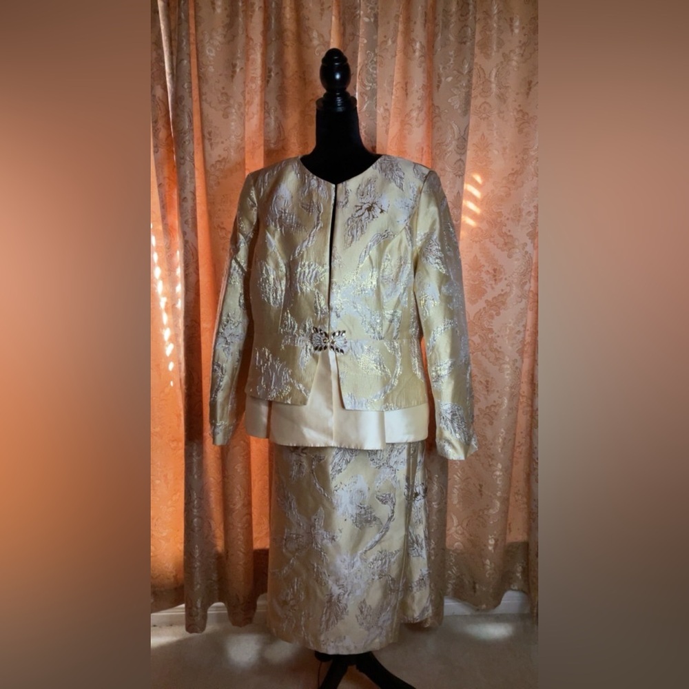 Elegant Gold and Silver Brocade Suit